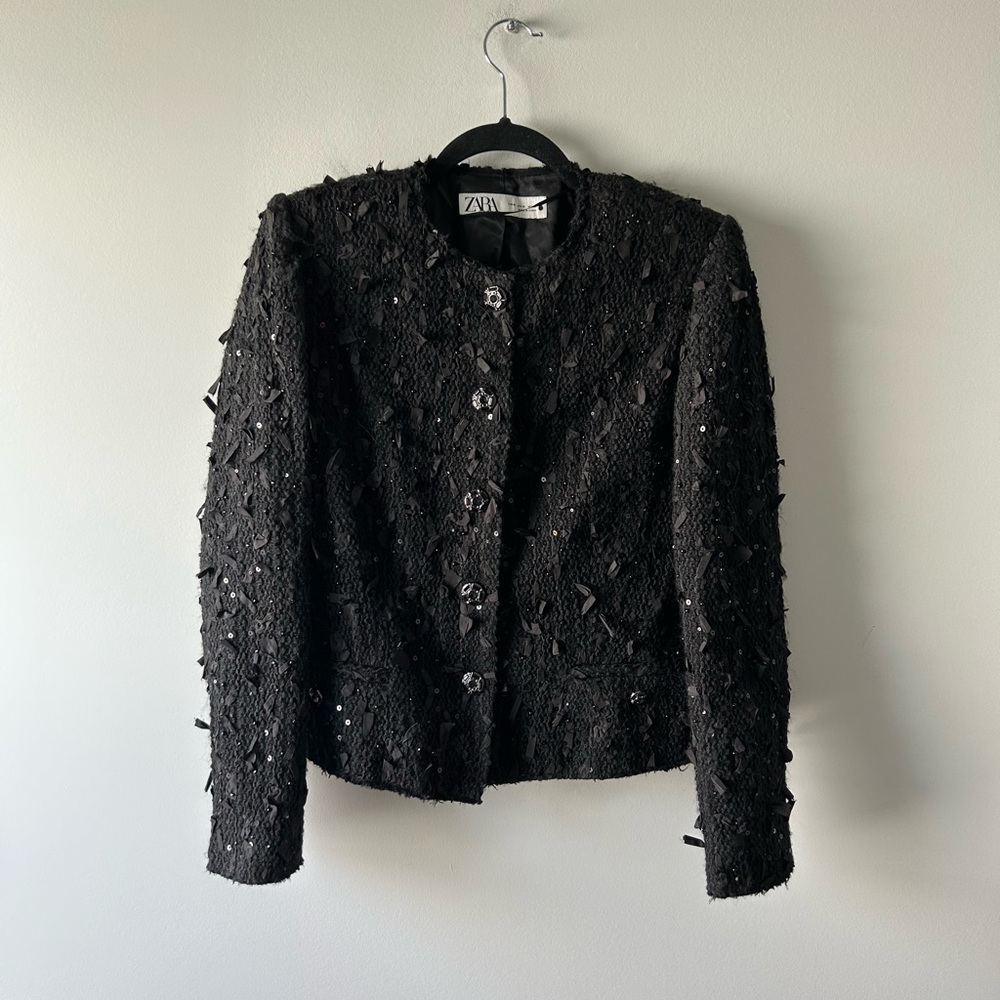 Zara black textured blazer jacket